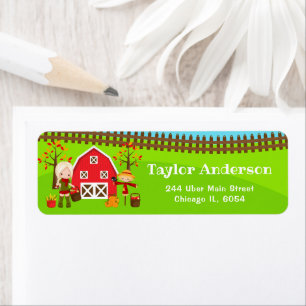 Fall Autumn Barnyard Birthday Blonde Hair Girl Returadress Etikett
