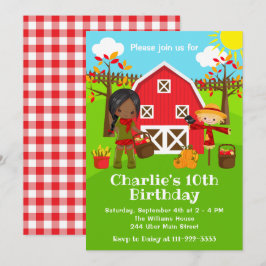 Fall Autumn Barnyard Birthday Mörk Skin Girl Inbjudningar