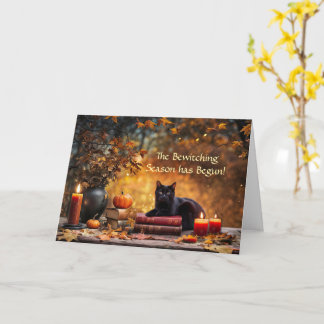 Fall Autumn Bewitching Season Black Cat Magic Bok Kort