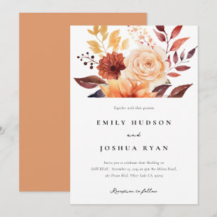 Fall Autumn Blommigt Boho Bröllop Inbjudningar