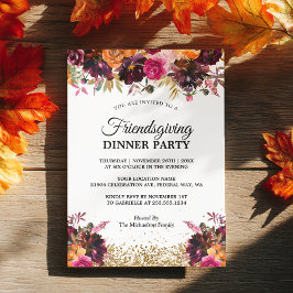 Fall Autumn Blommigt Guld Glitter Friendsgiving Inbjudningar
