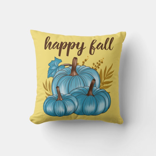 Fall Autumn Blue Pumpkins Guld Kudde (Framsida)