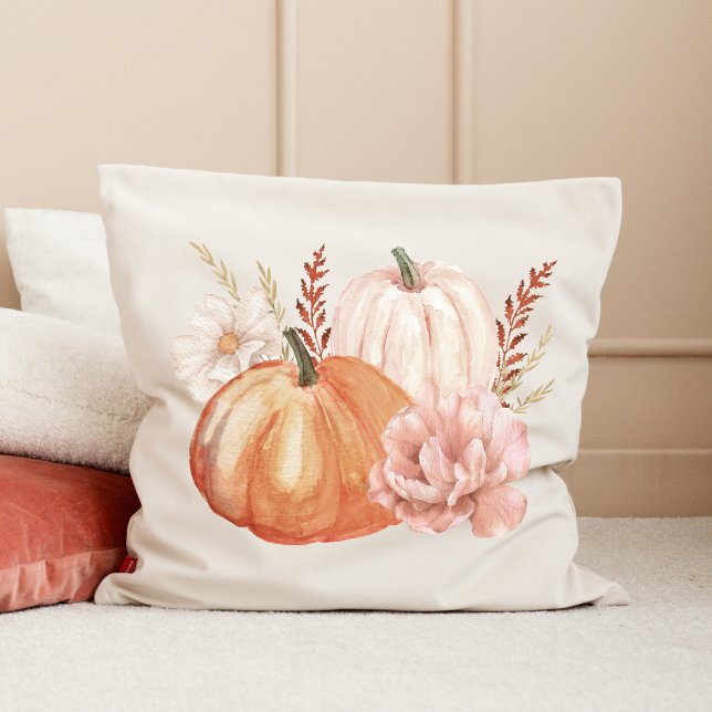 Fall Autumn Boho Watercolor Pumpkin Kudde (Fall Autumn Boho Watercolor Pumpkin Throw Pillow)