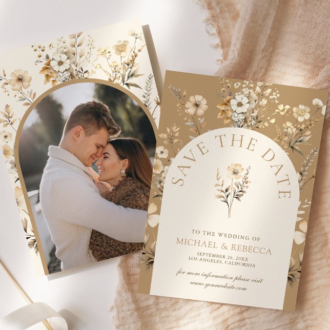 Fall Autumn Boho Wildblomma Bröllop Photo Spara Datumet (Skapare uppladdad)