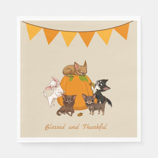 Fall Autumn Chihuahua Thanksgiving Napkins Pappersservett (Framsidan)