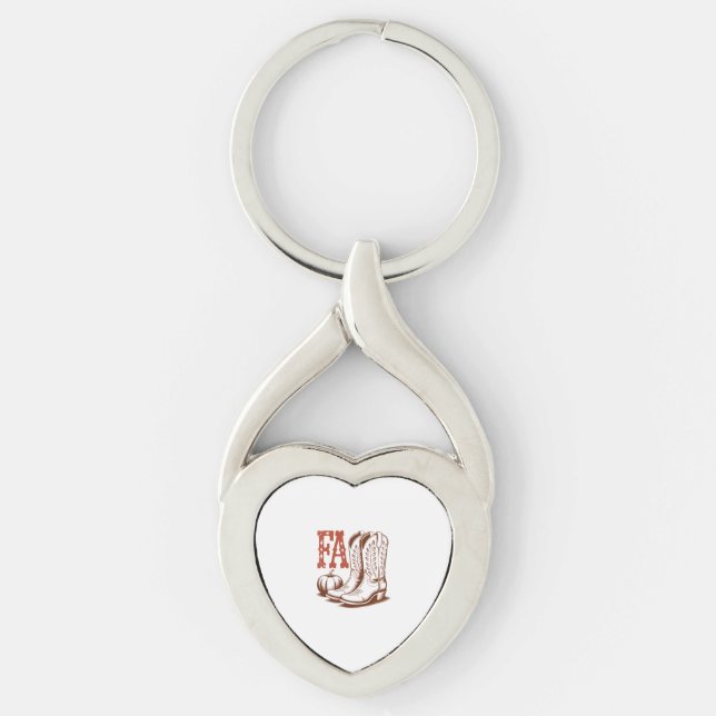 Fall Autumn Cowgirl Pumpkin Twisted Heart Silverfärgad Nyckelring (Framsidan)