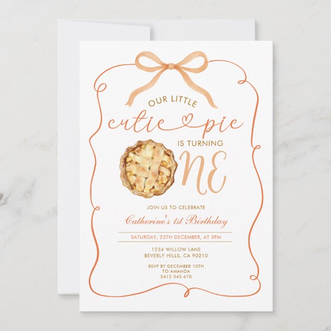 Fall Autumn Cutie Paj Fall Gingham 1:a födelsedage Inbjudningar (Framsida)