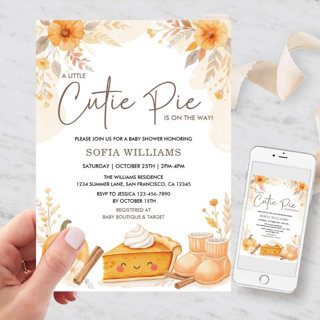 Fall Autumn Cutie Paj Pumpkin Baby Shower Inbjudningar (Fall Baby Shower Invitation with Pumpkin Pie and Cinnamon Accents)