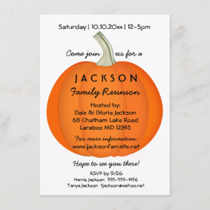 Fall Autumn Family Reunion eller Party Pumpkin Inbjudningar