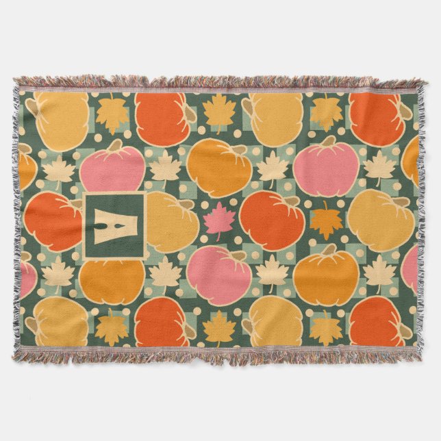 Fall Autumn Flowers & Pumpkins Boho Grönt Play Filt (Framsidan)