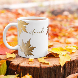 Fall Autumn Foliage Höst löv Simple Greenery Kaffemugg