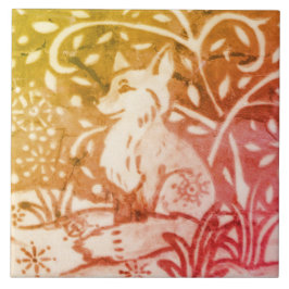 Fall Autumn Fox Snö Guld Copper Winter Woodland Kakelplatta
