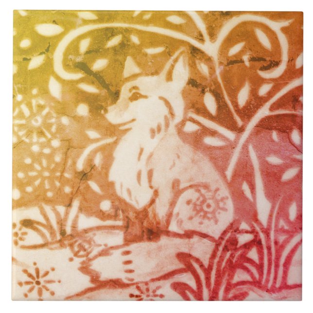 Fall Autumn Fox Snö Guld Copper Winter Woodland Kakelplatta (Framsidan)