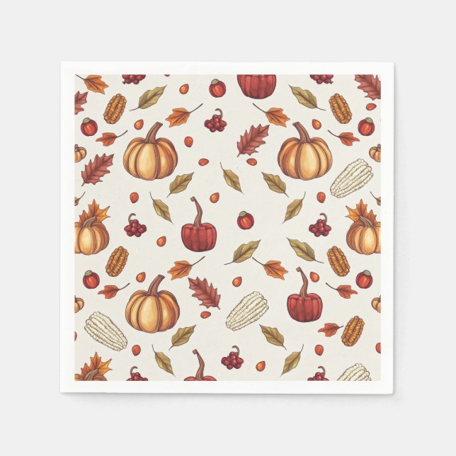 Fall Autumn Harvest Thanksgiving Napkins Pappersservett (Framsidan)