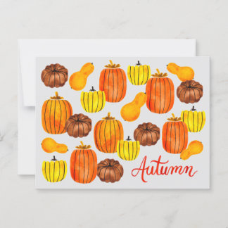 Fall Autumn Harvest Watercolor Pumpkins Postcard Vykort