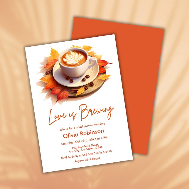 Fall Autumn Kärlek är Möhippan för Brewing Coffee Inbjudningar (Fall Autumn Love is Brewing Coffee Bridal Shower Invitation )
