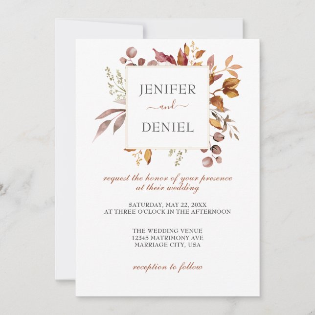 Fall Autumn Leaves Rustic Country Boho Wedding Inbjudningar (Framsida)