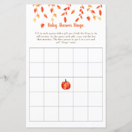 Fall Autumn Little Pumpkin Baby Shower Bingo Game