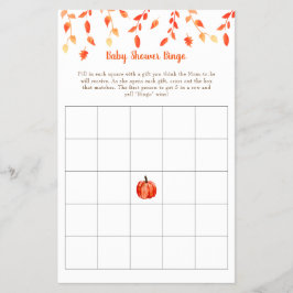 Fall Autumn Little Pumpkin Baby Shower Bingo Game Flygblad