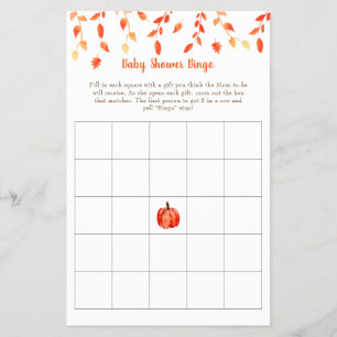 Fall Autumn Little Pumpkin Baby Shower Bingo Game Flygblad