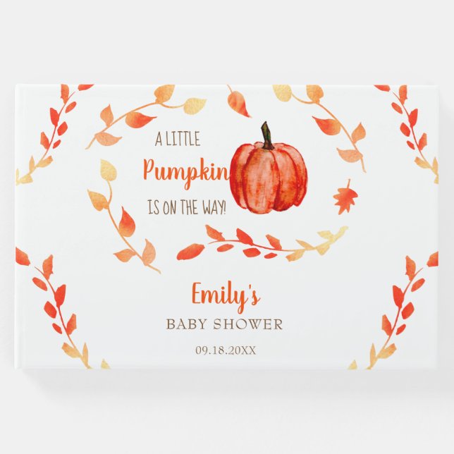 Fall Autumn Little Pumpkin Baby Shower Löv Gästböcker (Framsida)