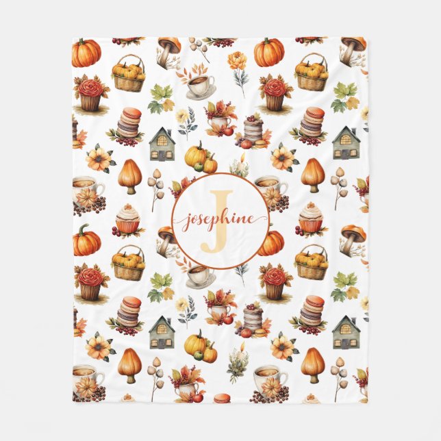 Fall Autumn Monogram Namn Fleece Blanket (Framsidan)