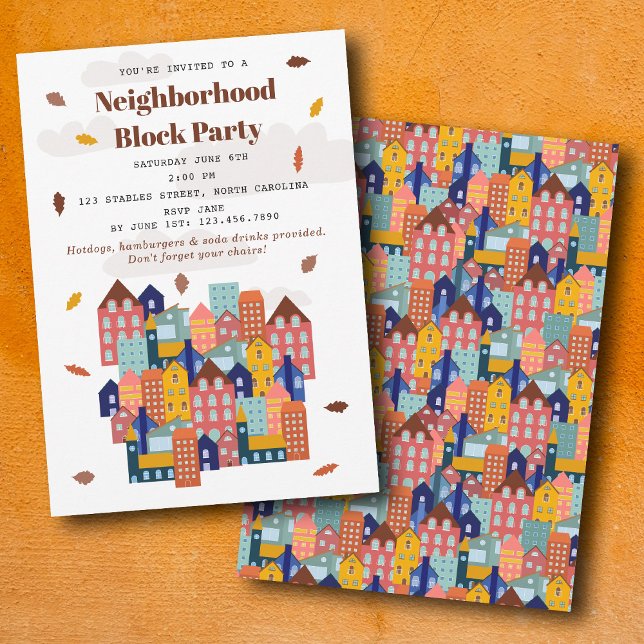 Fall Autumn Neighborhood Block Party Inbjudningar (Fall Autumn Neighborhood Block Party Invitation)