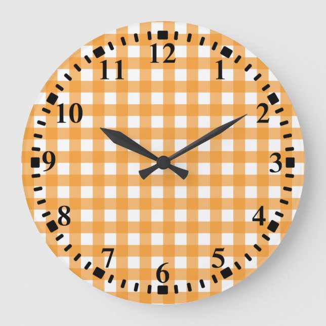 Fall Autumn Orange Plaid Pattern  Stor Klocka (Framsida)