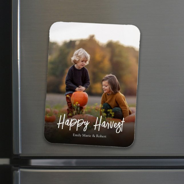 Fall Autumn Photo Simple Calligraphy Lycklig Harve Magnet (Skapare uppladdad)