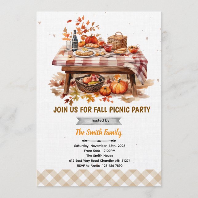Fall autumn picnic party invitation inbjudningar (Framsida)