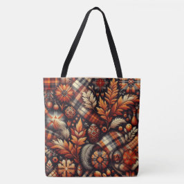 Fall Autumn Plaid Leaves Orange Black Beige Tygkasse
