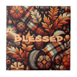 Fall Autumn Plaid Leaves Orange Personalized Kakelplatta