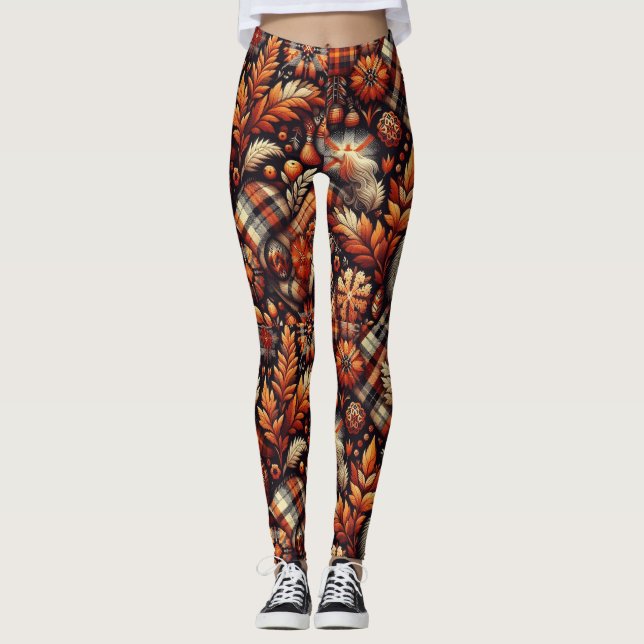 Fall Autumn Play Löv Orange Black Beige Leggings (Framsida)