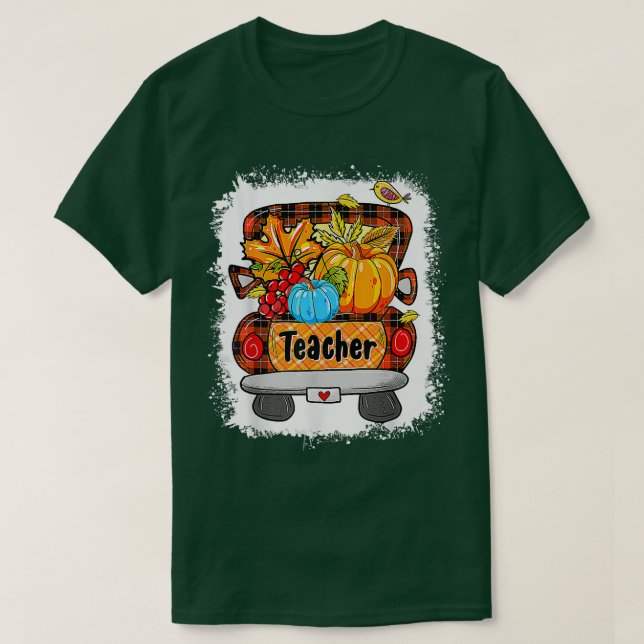 Fall Autumn Pumpkin Lastbil Thankful Teacher Thank T Shirt (Design framsida)