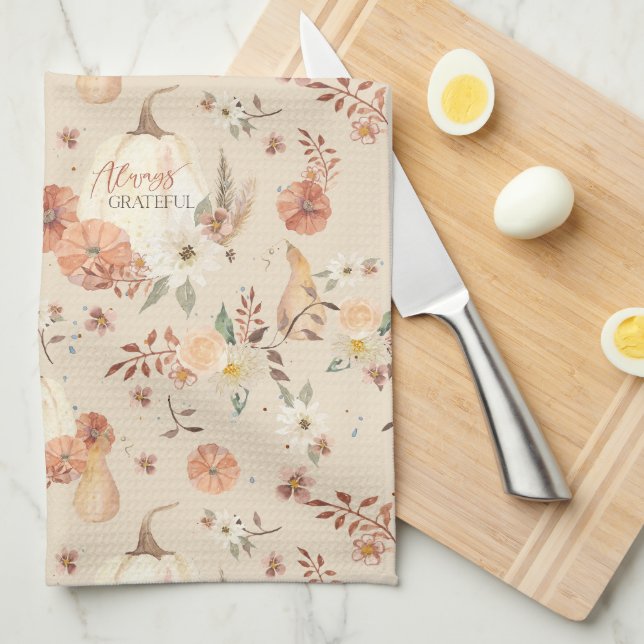 Fall Autumn Pumpkin Löv BOHO-Blommigten tacksam Kökshandduk (Vikt i Fjärdedel)