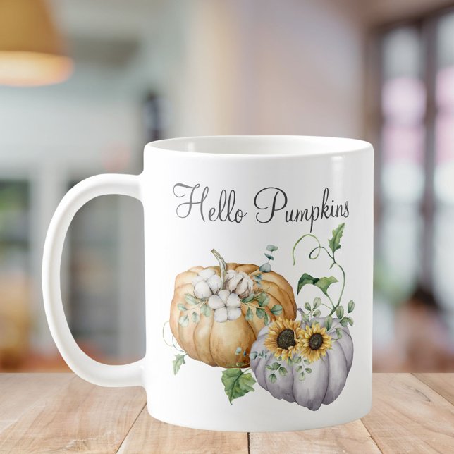 Fall Autumn Pumpkin Solros och bomullsblommor Kaffemugg (In situ)