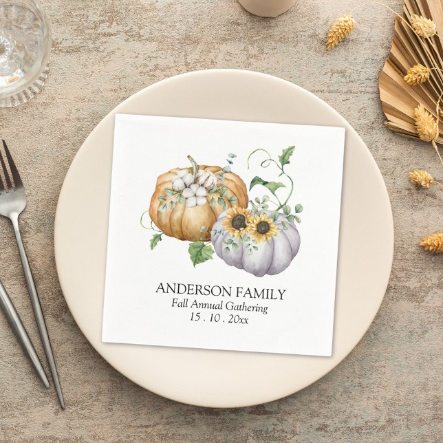 Fall Autumn Pumpkin Solros och bomullsblommor Pappersservett (In situ)