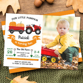 Fall Autumn Pumpkin Tractor Farm Photo Birthday Inbjudningar