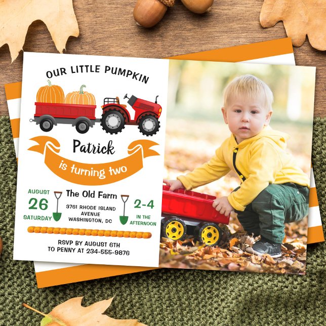 Fall Autumn Pumpkin Tractor Farm Photo Birthday Inbjudningar (Skapare uppladdad)