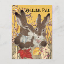 Fall Autumn Rabbit Bunny Lövs Whimsical Painting
