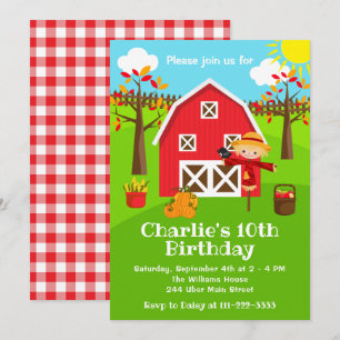 Fall Autumn Red Barnyard Birthday Inbjudningar