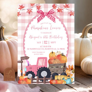 Fall Autumn Rosa Bow Pumpkin Patch Birthday Inbjudningar