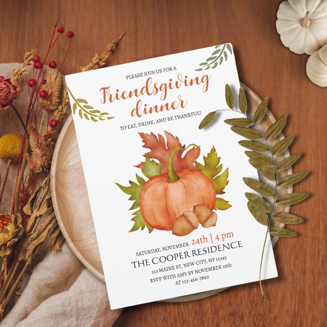 Fall Autumn Rustic Pumpkin Friendsgiving Middag Inbjudningar (Skapare uppladdad)