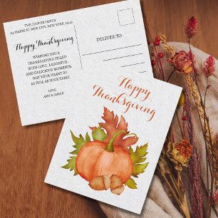 Fall Autumn Rustic Pumpkin Happy thanksgiving Vykort