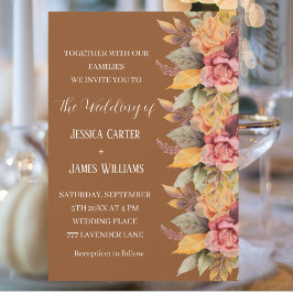 Fall Autumn Rustic Terracotta Blommigt Bröllop Inbjudningar