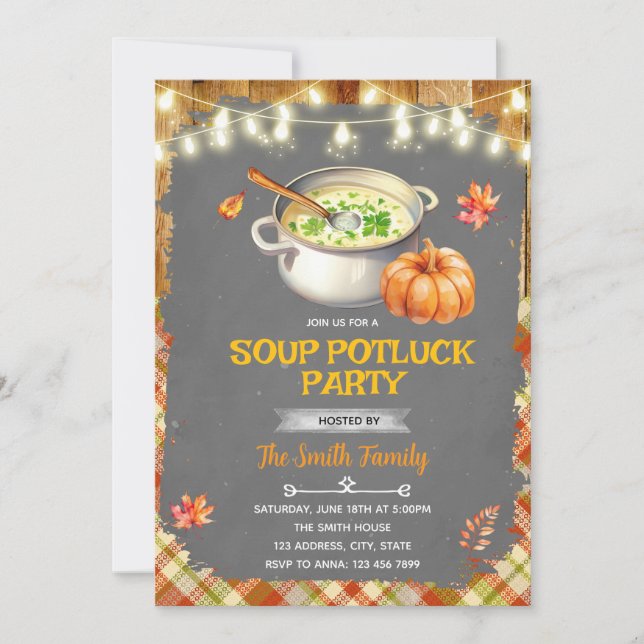 Fall autumn soup swap party invitation inbjudningar (Framsida)