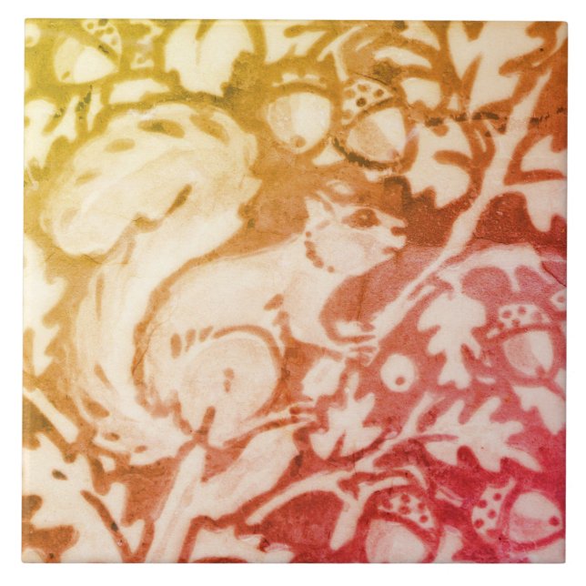 Fall Autumn Squirrel Acorn Guld Copper Woodland Kakelplatta (Framsidan)