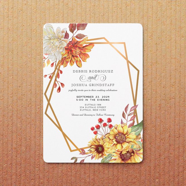 Fall Autumn Sunflower Wedding Invitation  Inbjudningar (Skapare uppladdad)