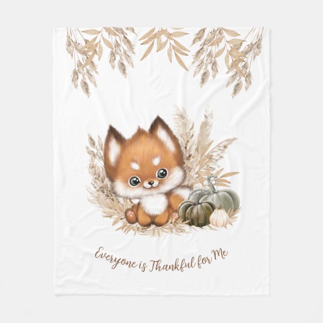 Fall Autumn Thanksgiving Cute Fox Fleece Blanket (Framsidan)