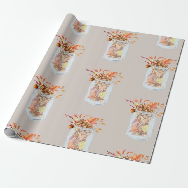 Fall Autumn Thanksgiving Mason Burk Rustic Pinecon Presentpapper (Utrullad)